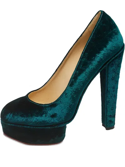 Pre-owned Charlotte Olympia 2024  Dolly Velvet Platform Pumps In Green