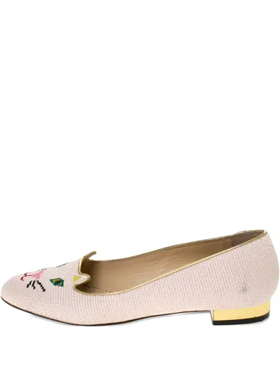 Pre-owned Charlotte Olympia 2024  Embroidery Flats In Neutral