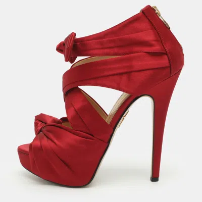 Pre-owned Charlotte Olympia Andrea Size 37 Red Satin Platform Sandals