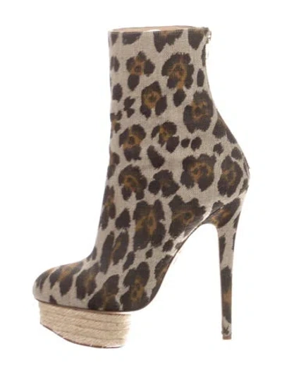 Pre-owned Charlotte Olympia Animal Print Sock Boots In Neutral