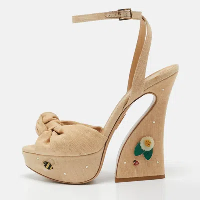 Charlotte Olympia Beige Canvas Floral Vreeland Embellished Platform Sandals In Neutral
