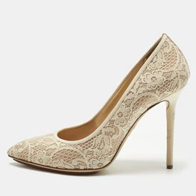 Pre-owned Charlotte Olympia Beige Lace And Mesh Monroe Pointed Toe Pumps Size 41 In Sand