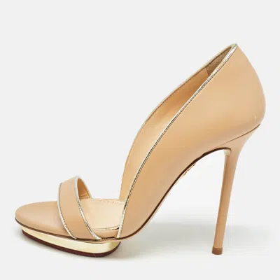 Pre-owned Charlotte Olympia Beige Leather Christine Pumps Size 36.5
