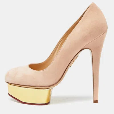 Pre-owned Charlotte Olympia Beige Leather Dolly Platform Pumps Size 37