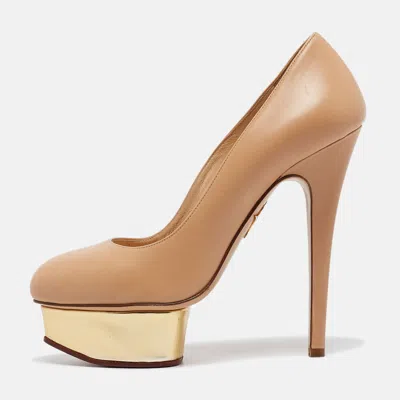 Charlotte Olympia Beige Leather Dolly Platform Pumps Size 37.5 In Brown