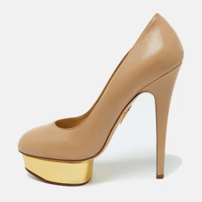 Charlotte Olympia Beige Leather Dolly Platform Pumps Size 39.5 In Brown