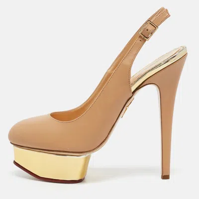 Pre-owned Charlotte Olympia Beige Leather Dolly Slingback Platform Pumps Size 38