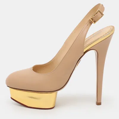 Pre-owned Charlotte Olympia Beige Leather Dolly Slingback Platform Sandals Size 37