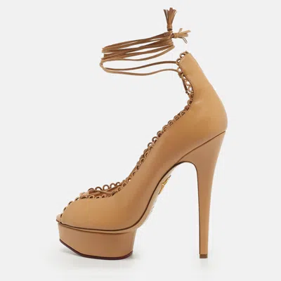 Charlotte Olympia Beige Leather Paloma Platform Pumps In Brown