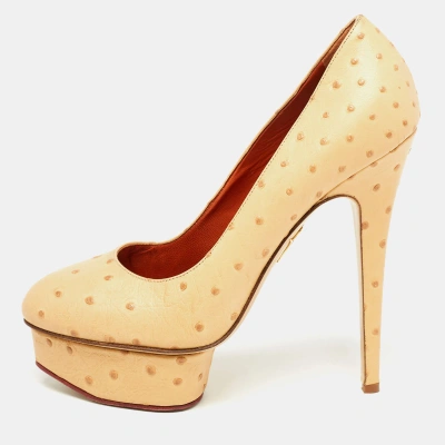 Pre-owned Charlotte Olympia Beige Ostrich Leather Dolly Platform Pumps Size 40