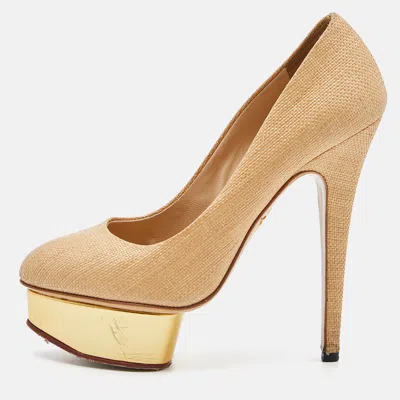 Pre-owned Charlotte Olympia Beige Raffia Platform Pumps Size 38