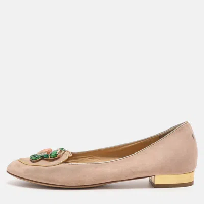 Charlotte Olympia Beige Suede Birthday Zodiac Cancer Ballet Flats In Neutral