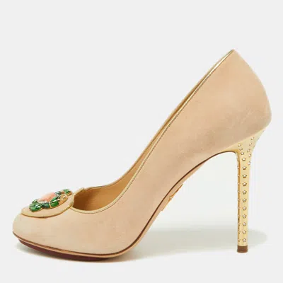 Charlotte Olympia Beige Suede Birthday Zodiac Cancer Pump In Neutral