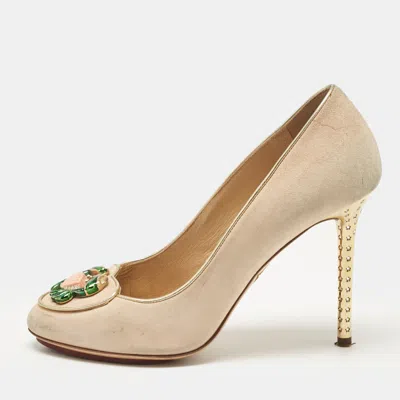 Charlotte Olympia Beige Suede Birthday Zodiac Pumps In Multi
