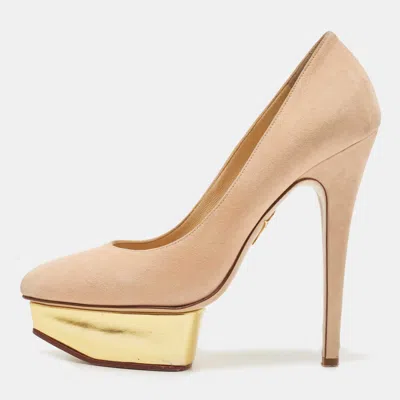 Charlotte Olympia Beige Suede Dolly Platform Pumps In Neutral