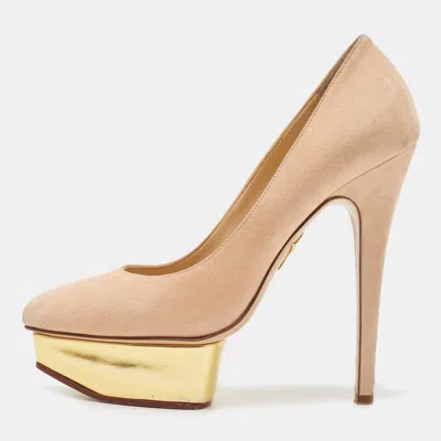 Pre-owned Charlotte Olympia Beige Suede Dolly Platform Pumps Size 37.5