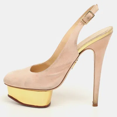 Pre-owned Charlotte Olympia Beige Suede Dolly Slingback Platform Pumps Size 38