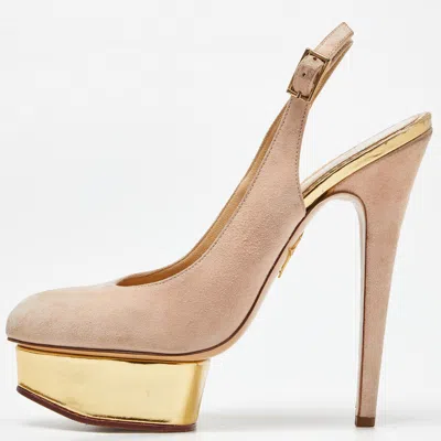 Charlotte Olympia Beige Suede Dolly Slingback Pumps In Pink