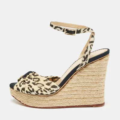 Charlotte Olympia Beige/black Fabric Wedge Espadrille Sandals In White