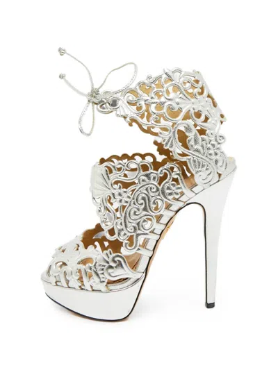 Pre-owned Charlotte Olympia Belinda Leather Platform Sandals In Silver