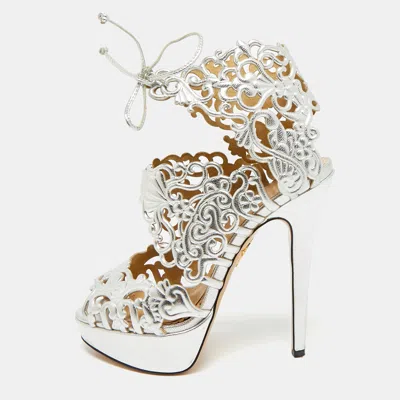 Pre-owned Charlotte Olympia Belinda Size 39 Silver Leather Platform Sandals
