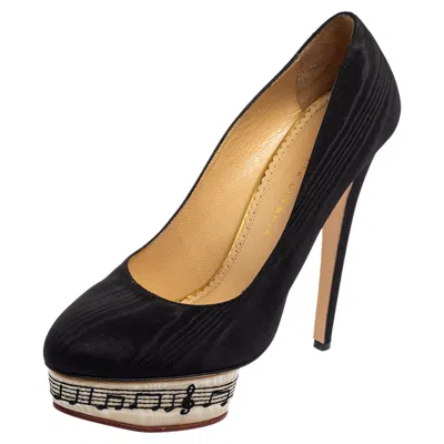 Charlotte Olympia Black Canvas Dolly Platform Pumps