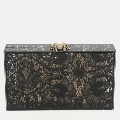 Pre-owned Charlotte Olympia Black Halloween Lace And Perspex Spider Box Clutch