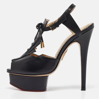 Pre-owned Charlotte Olympia Black Leather Ankle Strap Sandals Size 35