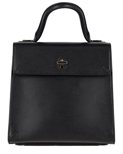 Pre-owned Charlotte Olympia Black Leather Bogart Top Handle Bag With Gloves (authentic  Pre-loved)