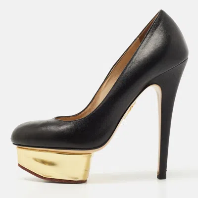 Charlotte Olympia Black Leather Dolly Platform Pumps