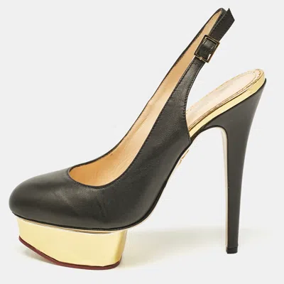 Pre-owned Charlotte Olympia Black Leather Dolly Slingback Pumps Size 38