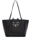 Charlotte Olympia Black Leather Feline Mini Shopper Tote