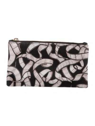 Pre-owned Charlotte Olympia Black Pattern Printed Gold Toned Cosmetic Bag