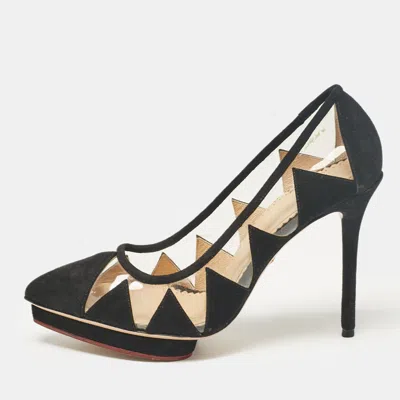 Pre-owned Charlotte Olympia Black Pvc And Suede Platform Pumps Size 37.5