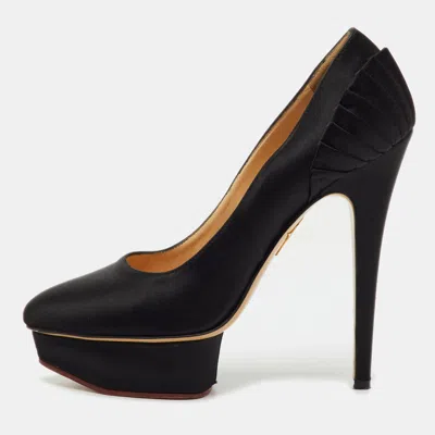 Charlotte Olympia Black Satin Dolly Platform Pumps