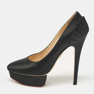 Charlotte Olympia Black Satin Paloma Platform Pumps