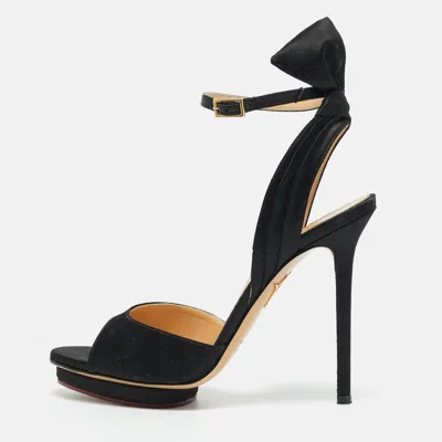 Charlotte Olympia Black Satin Wallace Ankle Strap Sandals In Animal Print