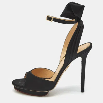 Pre-owned Charlotte Olympia Black Satin Wallace Ankle Strap Sandals Size 36