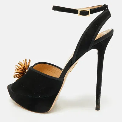 Pre-owned Charlotte Olympia Black Suede Ankle Strap Platform Sandals Size 40