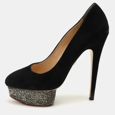 Charlotte Olympia Black Suede Dolly Platform Pumps