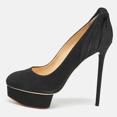 Charlotte Olympia Black Suede Dolly Platform Pumps