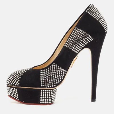 Charlotte Olympia Black Suede Dolly Platform Pumps
