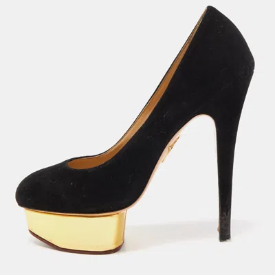 Charlotte Olympia Black Suede Dolly Platform Pumps