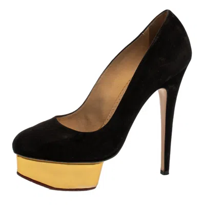Charlotte Olympia Black Suede Dolly Platform Pumps