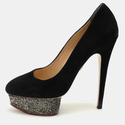Pre-owned Charlotte Olympia Black Suede Dolly Platform Pumps Size 39