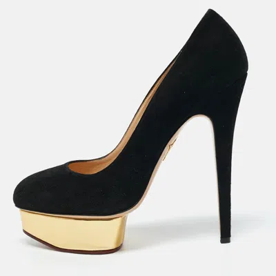 Pre-owned Charlotte Olympia Black Suede Dolly Platform Pumps Size 41