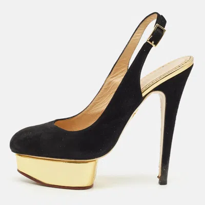 Charlotte Olympia Black Leather Dolly Platform Slingback Pumps