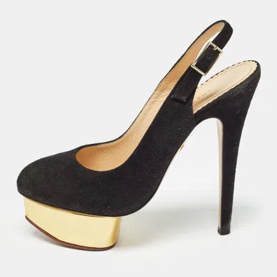 Pre-owned Charlotte Olympia Black Suede Dolly Pumps Size 36.5