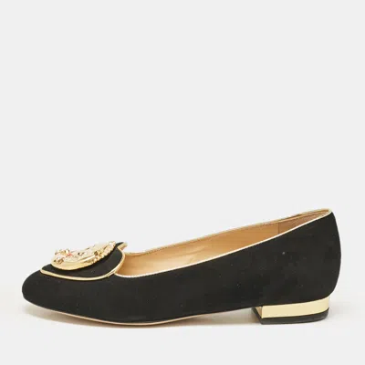 Charlotte Olympia Black Suede Eclipse Ballet Flats