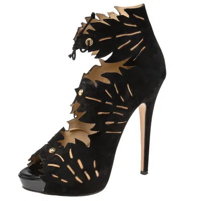 Charlotte Olympia Black Suede Eve Leaf Cutout Ankle Booties